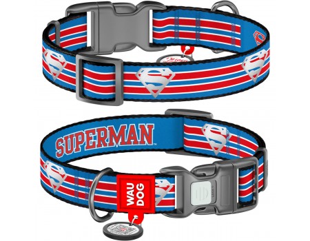 Нашийник для собак нейлоновий WAUDOG Nylon з QR світловідбивний "Супермен Ретро" M, Ш 20мм Д 28-40см