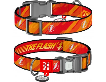 Нашийник для собак нейлоновий WAUDOG Nylon з QR світловідбивний "Флеш Лого",  L, Ш 25 мм, Д 33-49 см