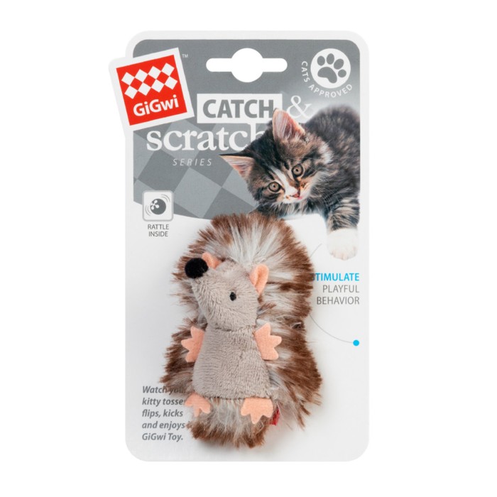 Игрушка для кошек Ёжик с погремушкой GiGwi Catch & scratch плюш, искусственный мех, 7 см