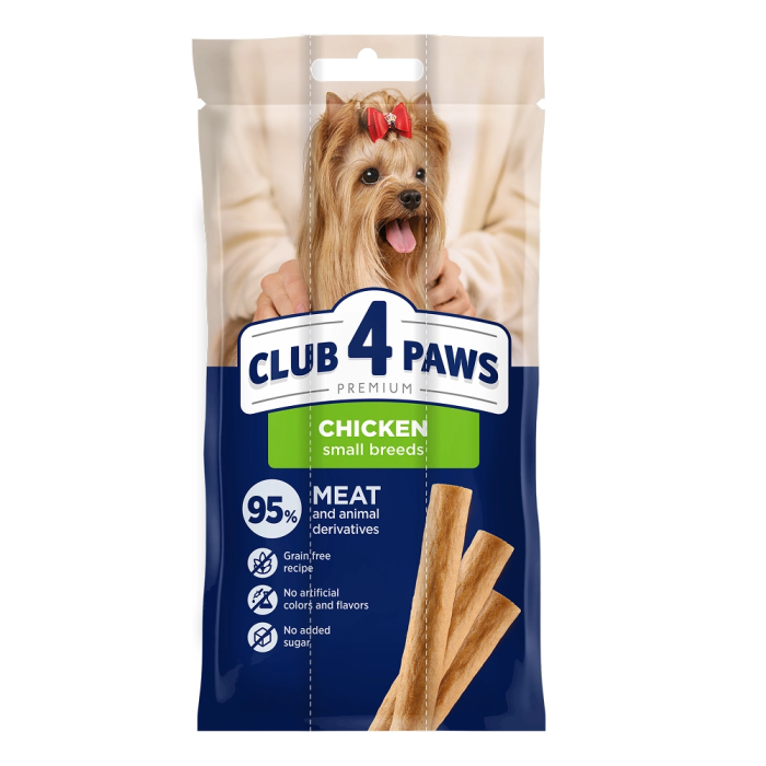 М'ясна паличка Club 4 Paws (Клуб 4 лапи) Premium, для дорослих собак малих порід, зі смаком курки, 36 г