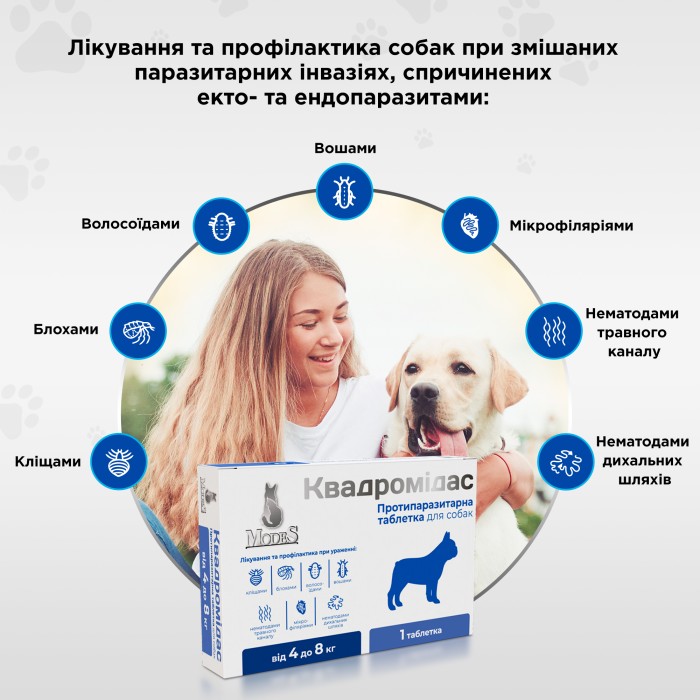 Квадромідас протипаразитарні таблетки для собак 32-64 кг, 3,2 г, MODES 