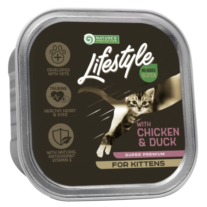 Влажный корм Nature's Protection Lifestyle Kitten, для котят, курица и утка, 85 г