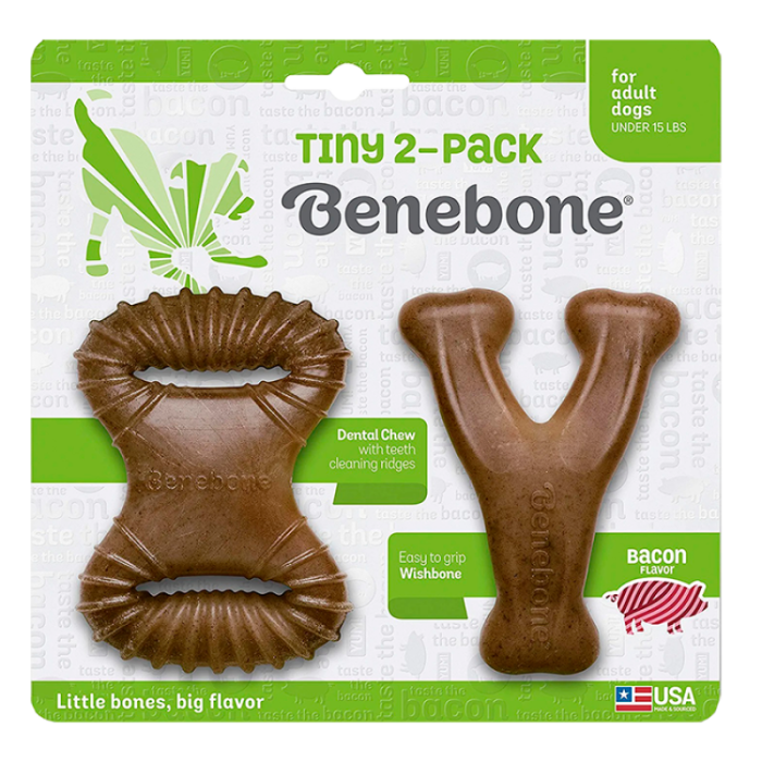 Набір з 2 міцних іграшок для жування Benebone - Кленова гілка+Важіль, зі смаком бекону, для собак до 7кг