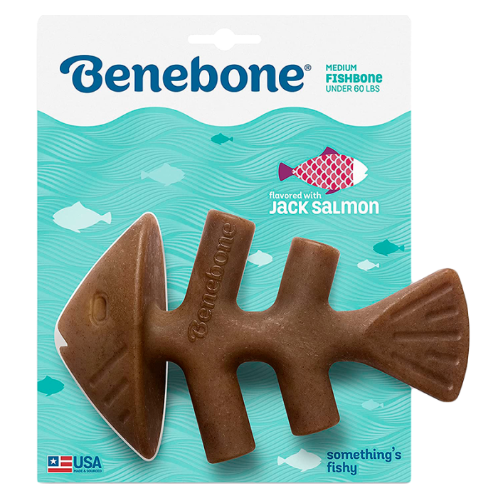 Іграшка міцна для жування Benebone Рибна кістка, зі смаком лосося - MEDIUM, для собак вагою до 27 кг 
