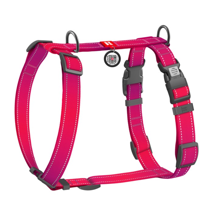 Шлея для собак H-подібна WAUDOG Nylon Mono QR світловід. розмір S Ш 15мм A 30-45см B 35-45см рожевий