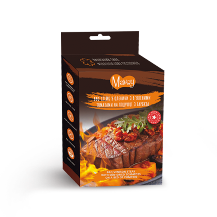 Лакомство для собак Mavsy Refined jerky, стейк из оленины с томатами и тыквой, 100 г