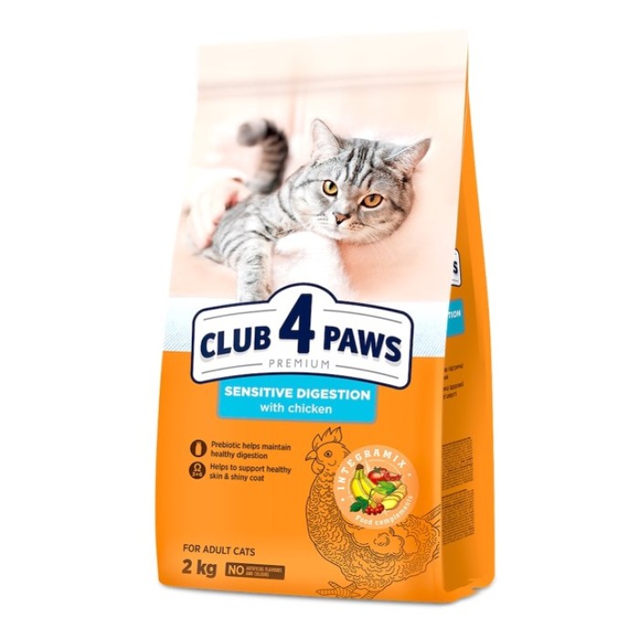 Сухой корм Club 4 Paws (Клуб 4 лапы) ПРЕМИУМ Sensitive Digestion, для взрослых кошек, чувствительное пищеварение, 2 кг