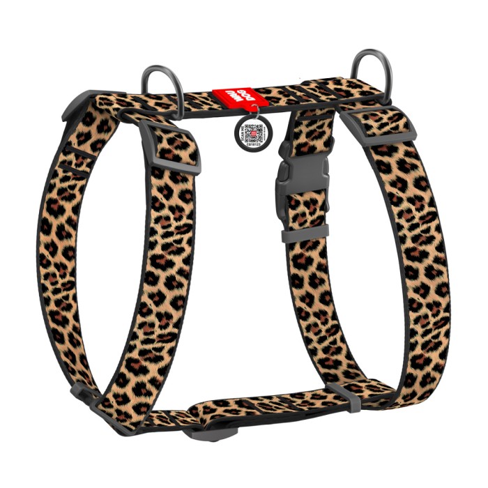 Шлея для собак анатомічна H-подібна WAUDOG Nylon з QR, "Леопард",  XL, Ш 35 мм, А 55-95 см, В 70-110 см