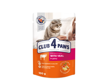 Влажный корм Club 4 Paws (Клуб 4 лапы) Premium, для взрослых кошек, с телятиной в соусе, 100 г