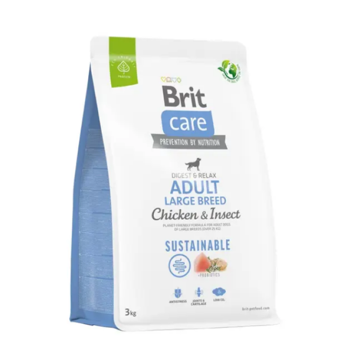 Корм для собак больших пород Brit Care Dog Sustainable Adult Large Breed с курицей и насекомыми, 3кг