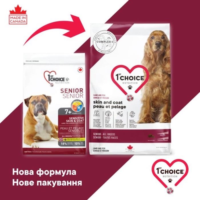 Сухой корм 1st Choice Senior Skin and Coat Lamb&Fish, для пожилых собак всех пород, рыба и ягненок, 11 кг
