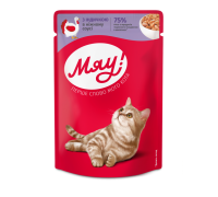 Вологий корм Мяу!, для дорослих котів, з індичкою в ніжному соусі, 85 ..