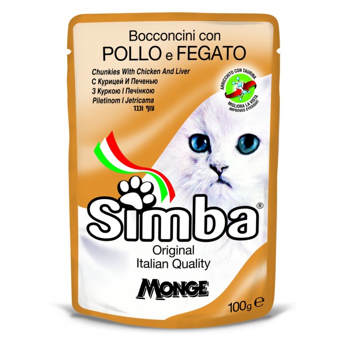 Пауч Monge Simba Cat м'ясні шматочки, курка та печінка, 100 г