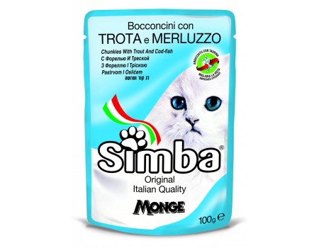 Пауч Monge Simba Cat мясные кусочки, форель и щепа, 100 г