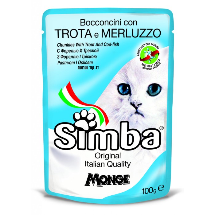 Пауч Monge Simba Cat мясные кусочки, форель и щепа, 100 г