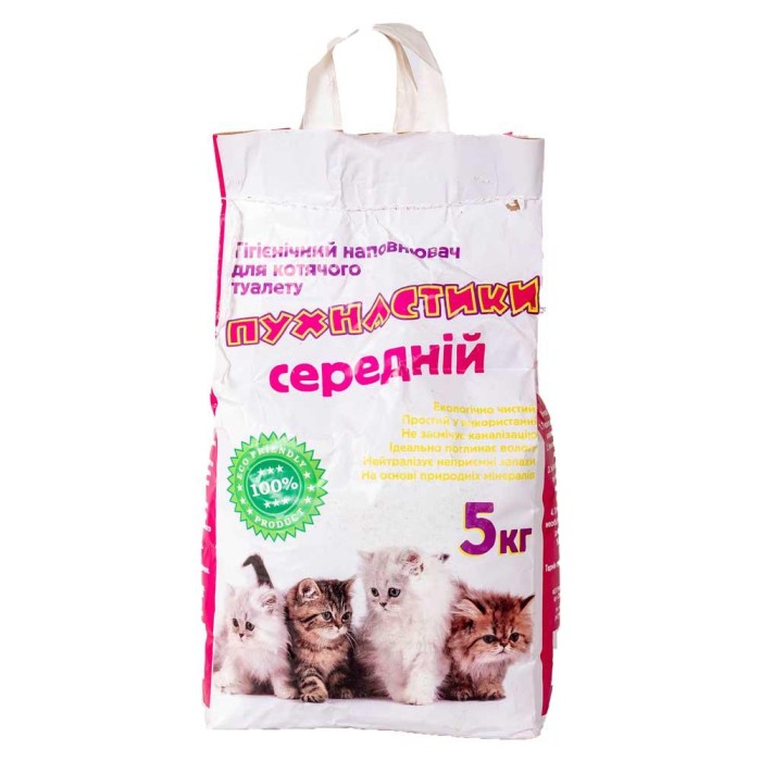 Наполнитель бентонитовый КРАФТ "Пушистики", средний, без аромата, пакет, 5кг