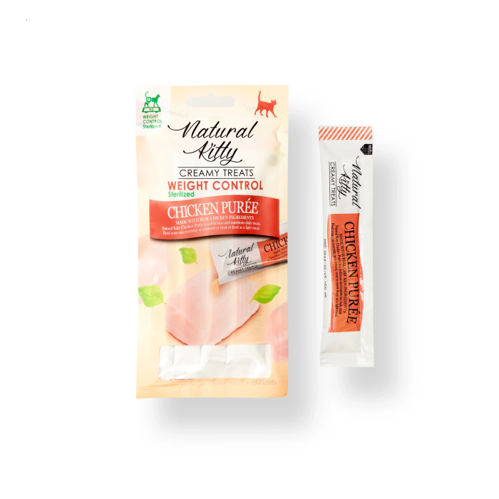 Крем-снек Natural Kitty Treat Chicken Puree, куриное пюре, контроль веса/для стерилизованных, 4х12 г