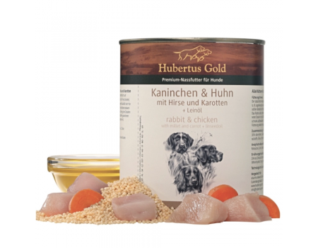 Влажный корм HUBERTUS GOLD Kaninchen & Huhn, кролик и курица с пшеном и морковью, 800 г
