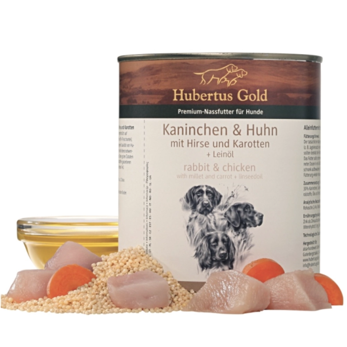 Влажный корм HUBERTUS GOLD Kaninchen & Huhn, кролик и курица с пшеном и морковью, 800 г