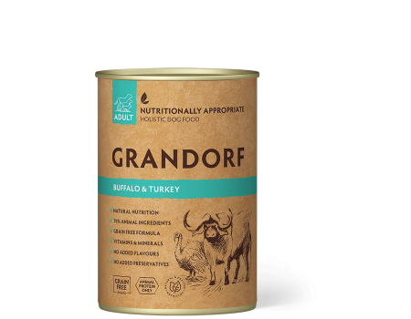 Влажный корм Grandorf, для взрослых собак, с мясом буйвола и индейкой, 400 г