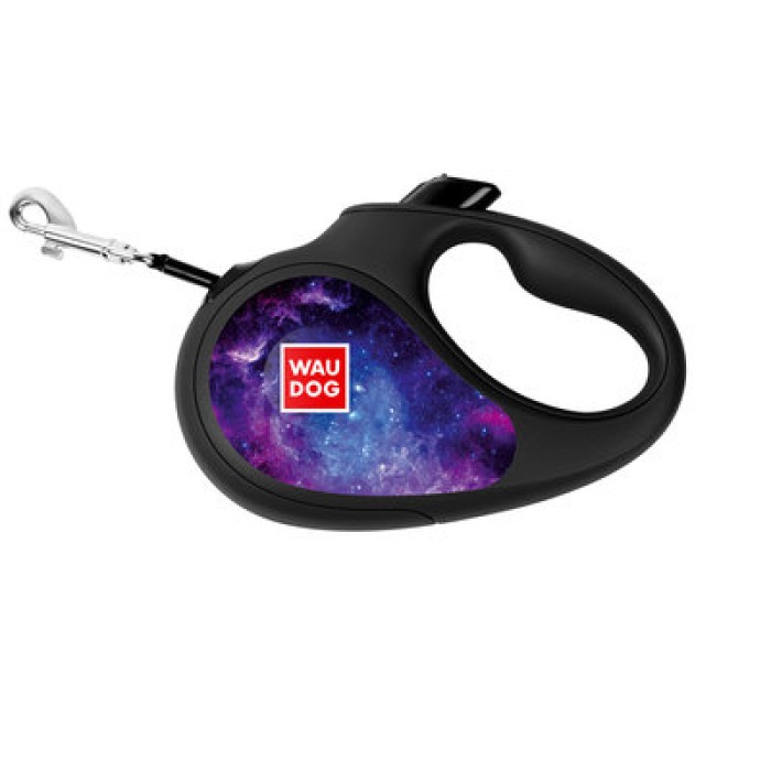 Поводок-рулетка для собак WAUDOG R-leash, рисунок "NASA21", XS, до 12 кг, 3 м, светоотражающая лента, черный