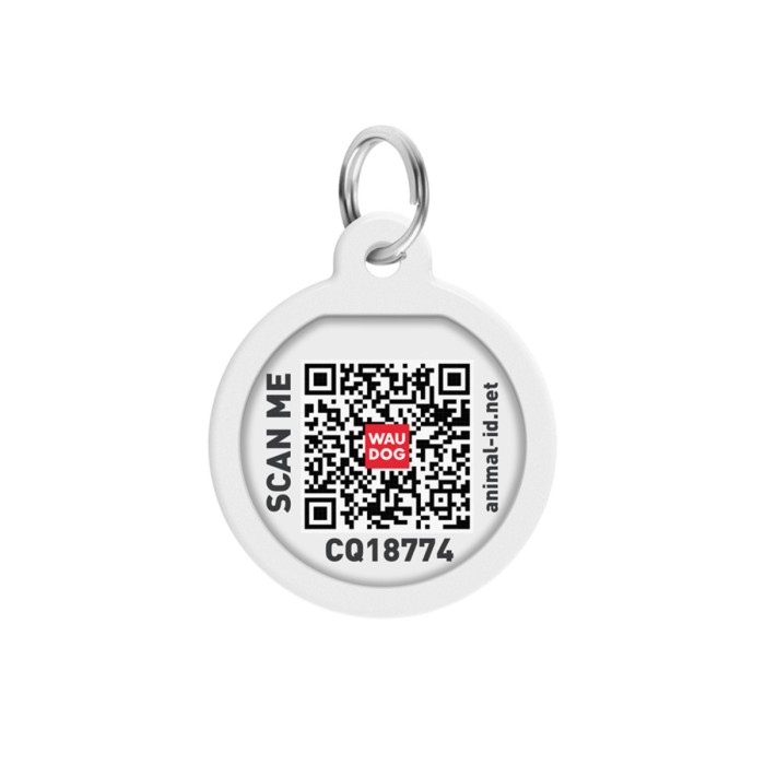 Адресник для собак та котів металічний WAUDOG Smart ID з QR паспортом, малюнок "Маршмеллоу", круг, Д 25 мм