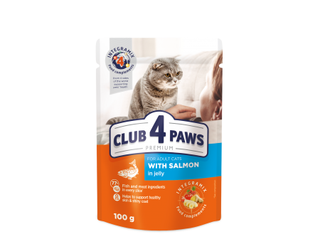 Влажный корм Club 4 Paws (Клуб 4 лапы) Premium, для взрослых кошек, с лососем в желе, 100 г