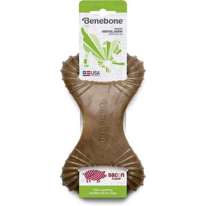 Іграшка міцна для жування Benebone Дентал кістка, зі смаком бекону - MEDIUM, для собак вагою до 27 кг 