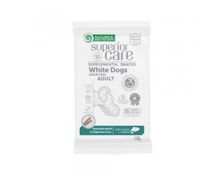 Беззерновые лакомства Nature's Protection SC White Dogs Hypoallergenic & Digestive, для собак со светлой окраской, лосось, 110 г