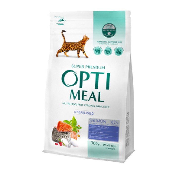Сухий корм Optimeal, для стерилізованих котів, лосось, 0.7 кг