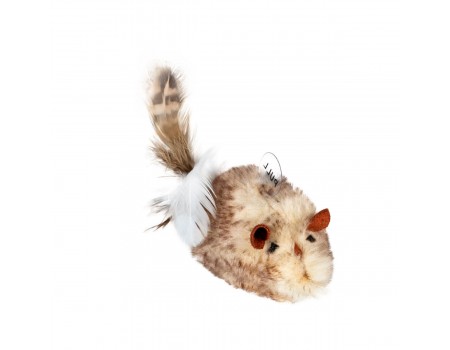 Іграшка для котів WAUCAT Fun Melodic Мишка зі звуковим чипом, штучне хутро, перо, 13 см