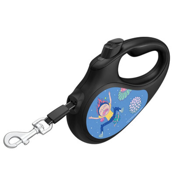 Повідець-рулетка для собак WAUDOG R-leash  "Рік та Морті 3" L до 50кг 5м світловідбивна стрічка чорн