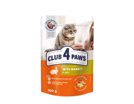 Влажный корм Club 4 Paws (Клуб 4 лапы) Premium, для взрослых кошек, с кроликом в желе, 100 г