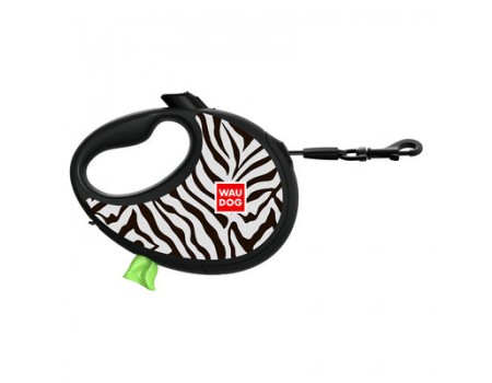 Повідець-рулетка для собак WAUDOG R-leash з контейнером  "Зебра" світловідбивна стрічка M до 20кг 5м