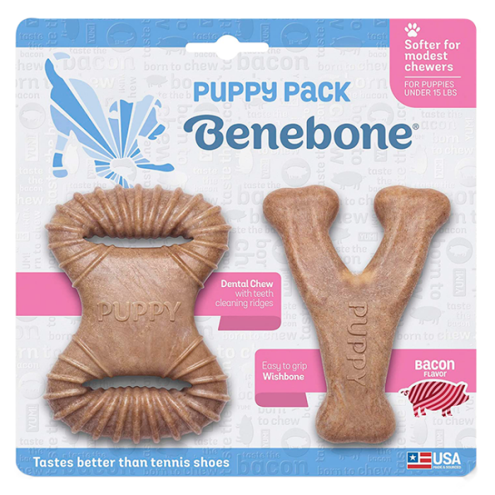 Набір з 2 міцних іграшок для жування Benebone - Кленова гілка+Важіль, зі смаком бекону, для цуценят до 7кг