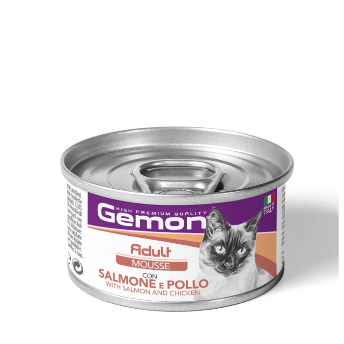 Влажный корм Gemon Cat Wet Adult, мусс, лосось и курица, 85 г