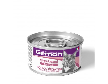 Вологий корм Gemon Cat Wet Sterilised, мус,  курка та лівер, 85 г    