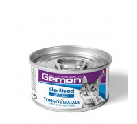 Вологий корм Gemon Cat Wet Sterilised, мус, тунeць та свинина, 85 г   ..
