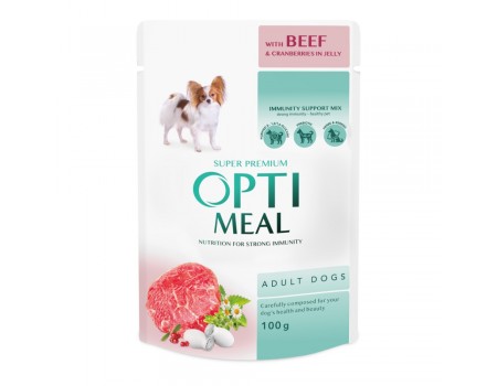Вологий корм OPTIMEAL для дорослих собак з яловичиною та журавлиною в желе 100г