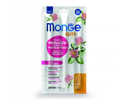 М'ясна паличка Monge Gift Cat Skin support тріска з червоною конюшиною 15 г (3х5 г)