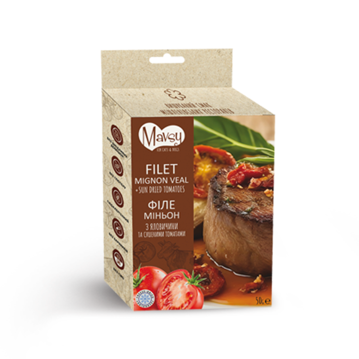 Лакомство для собак Mavsy Freeze dried, филе миньон из говядины с вялеными томатами, 50 г