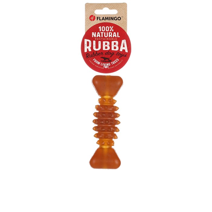 Игрушка для собак Flamingo Rubba Bone, кость резиновая с шипами и пищалкой, M 14*4,7*4 см, коричневый