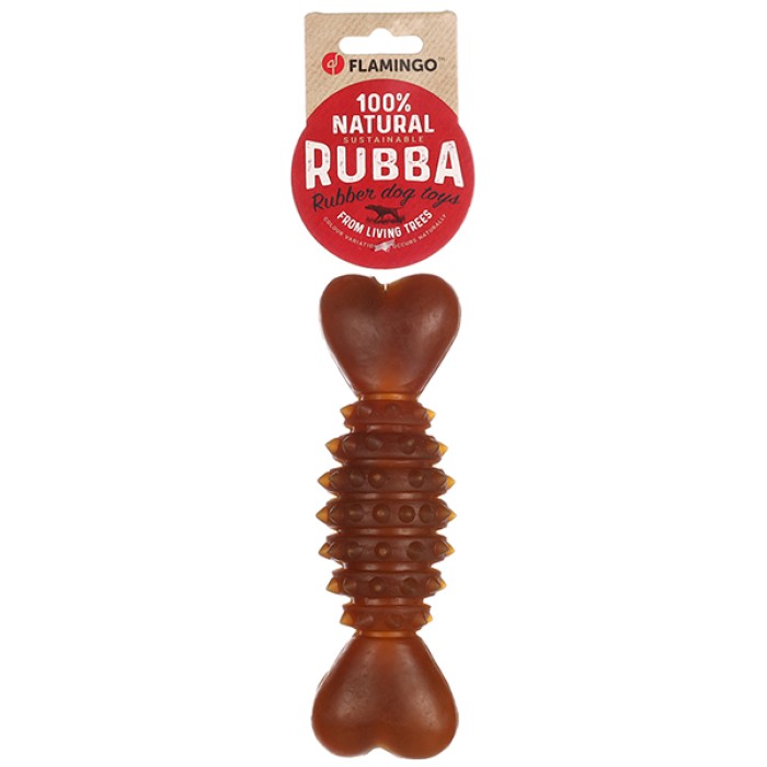 Игрушка для собак Flamingo Rubba Bone, кость резиновая с шипами и пищалкой, L 20*6*6 см, коричневый