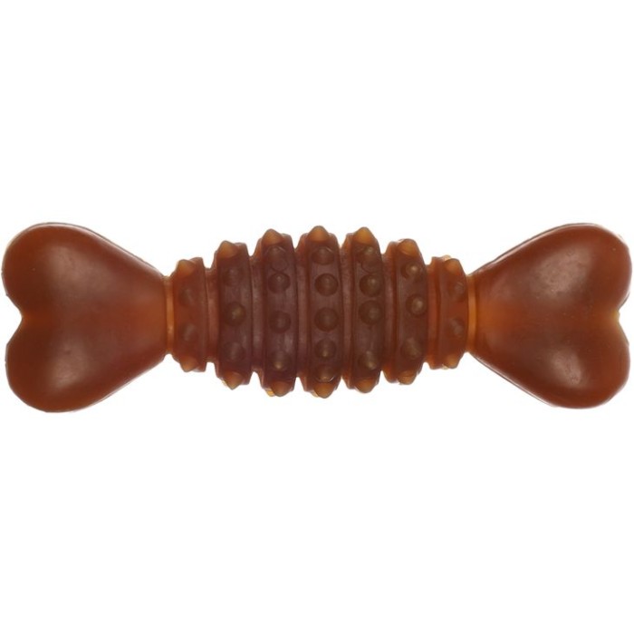 Игрушка для собак Flamingo Rubba Bone, кость резиновая с шипами и пищалкой, L 20*6*6 см, коричневый