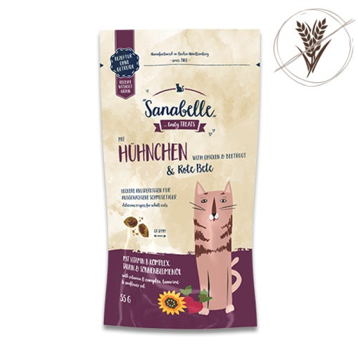 Хрустящие лакомства для кошек Sanabelle, курица/свекла, 55 г