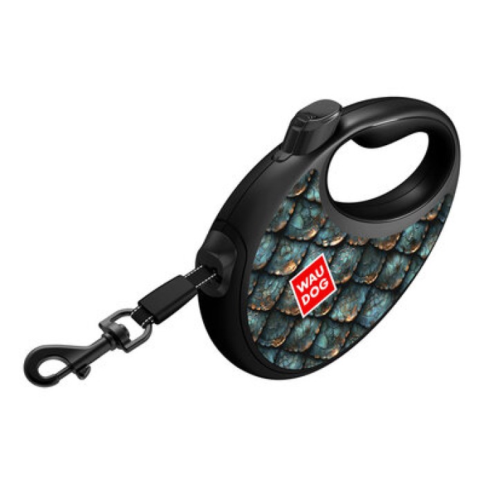 Повідець-рулетка для собак WAUDOG R-leash з контейнером  "Луска" світловідбивна стрічка S до 12кг 3м