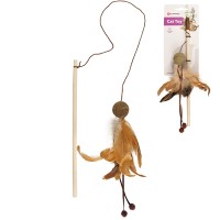 Вудка дражнилка Flamingo Penken Dangler with Catnip Ball М’ЯЧ ІЗ ПІР’ЯМ  з котячою м’ятою, довжина ручки 27 см, коричневий 