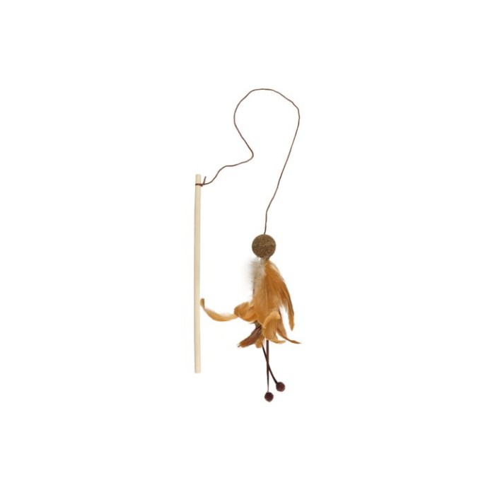 Удочка дразнилка Flamingo Penken Dangler with Catnip Ball Мяч с перьями с кошачьей мятой, длина ручки 27 см, коричневый