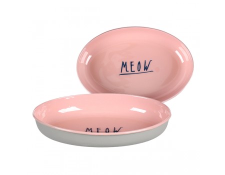 Миска для котів Flamingo Nell Oval НЕЛЛ ОВАЛЬНА емальована, 0,275  л, рожевий - сірий