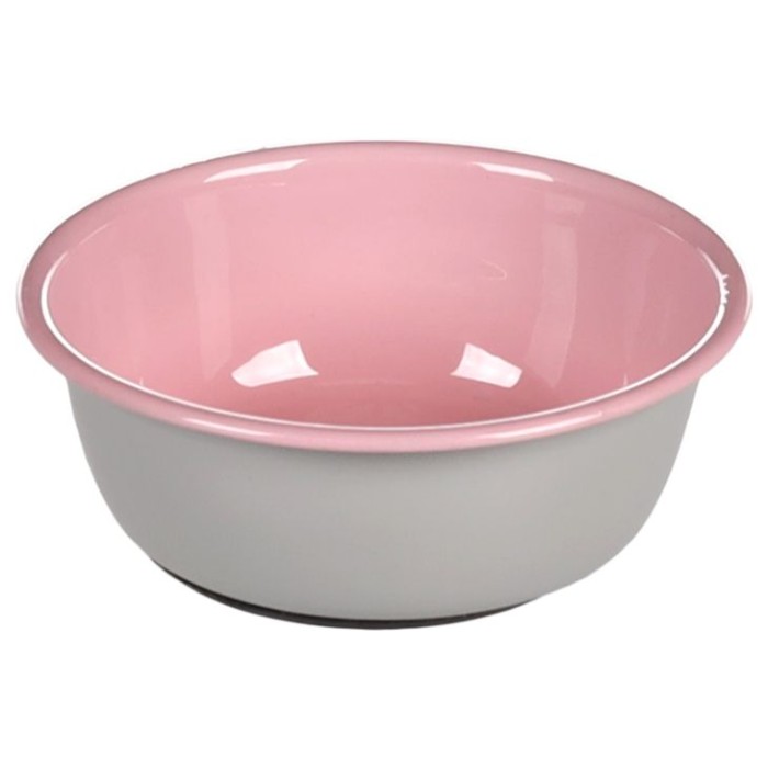 Миска для котів Flamingo Nell Oval НЕЛЛ КРУГЛА емальована, 0.25 л, рожевий - сірий